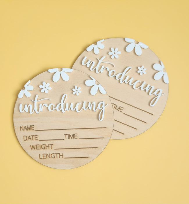 'INTRODUCING' ACRYLIC BIRTH DETAIL ANNOUNCEMENT PLAQUE - DAISY