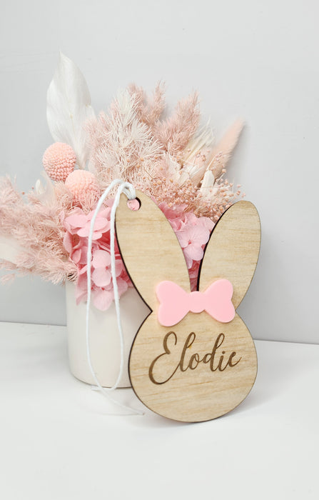 ACRYLIC BOW EASTER BASKET ENGRAVED NAME TAG