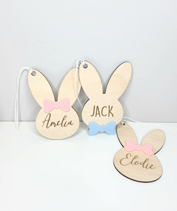 ACRYLIC BOW EASTER BASKET ENGRAVED NAME TAG